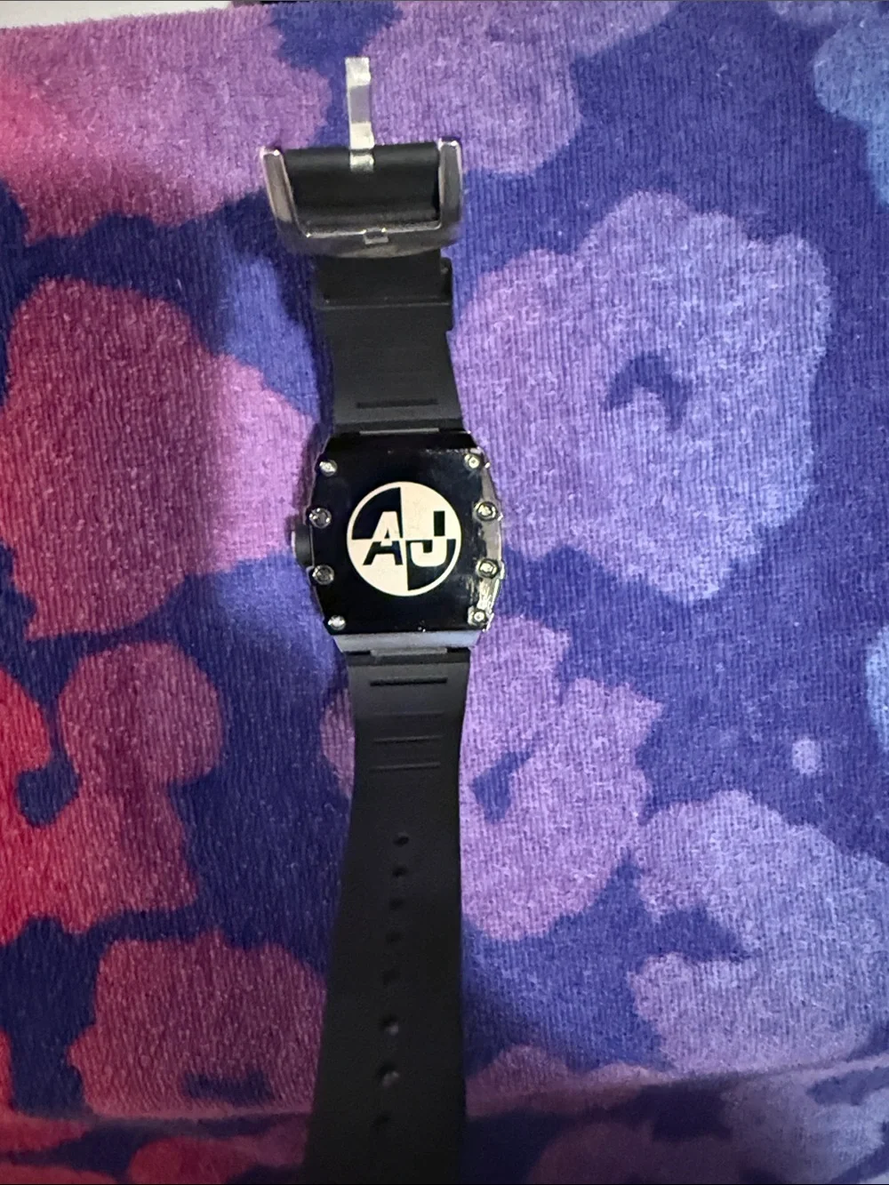 Men's Black Silicone Strap Watch with Crystal-Trim Skeleton Dial